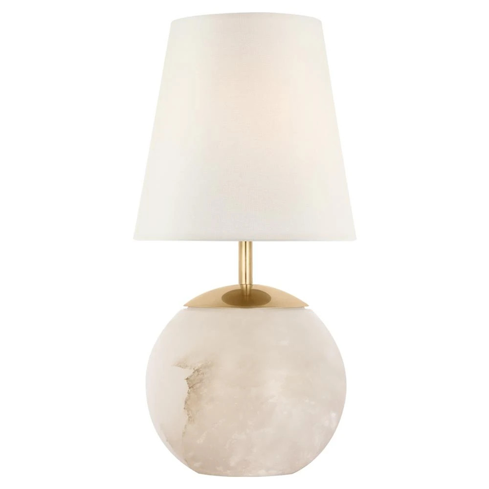 Visual Comfort Terri Mid Century Alabaster Linen Shade Cordless Table Lamp | Kathy Kuo Home
