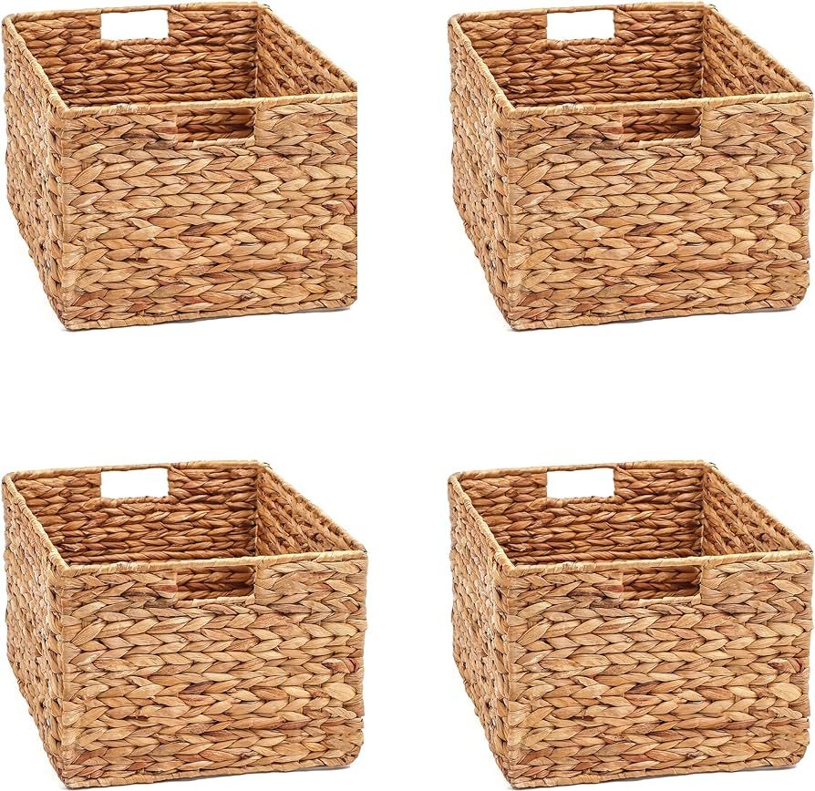 Trademark Innovations Large Foldable Rectangle Woven Wicker Basket Bins for Storage (Set of 4) | Amazon (US)