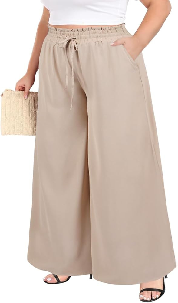 Moon Wood Wide Leg Pants Woman Plus Size Flowy Palazzo Pants Loose Culottes Summer Casual Lounge ... | Amazon (US)