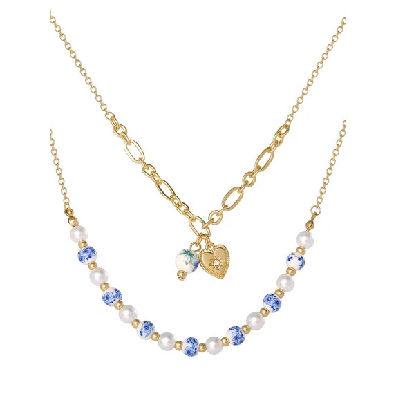 Celebrity Pink Women's Flower and Heart Accent Layered Necklace | Walmart (US)
