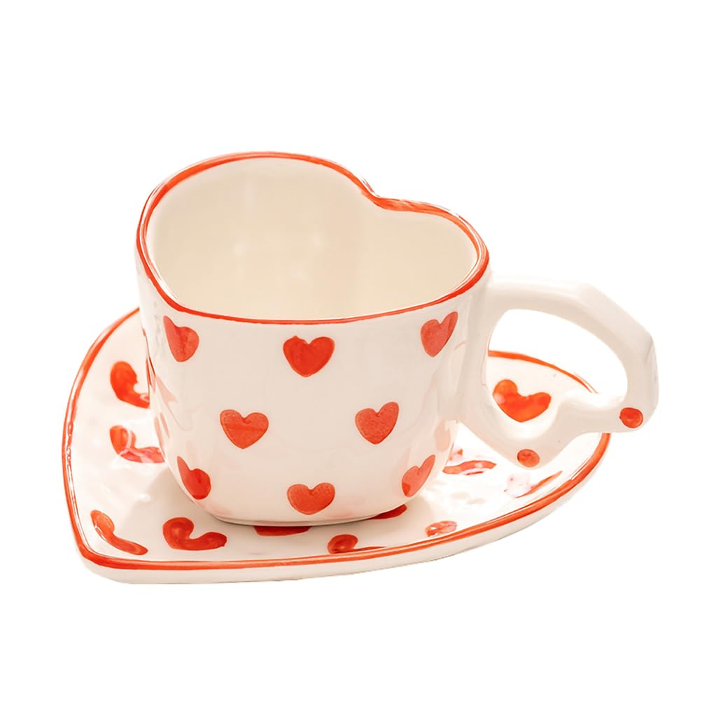 WAIT FLY Heart Shaped Ceramic Coffee Mug Set with Saucer, Tea Cup, Breakfast Cup, Dessert Plate-R... | Amazon (US)