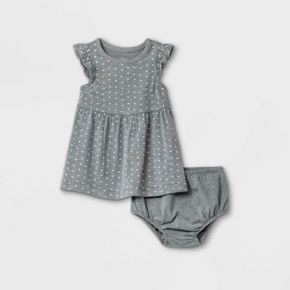 Baby Girls' Dot Ruffle Sleeve Dress with Panty - Cat & Jack™ Gray | Target