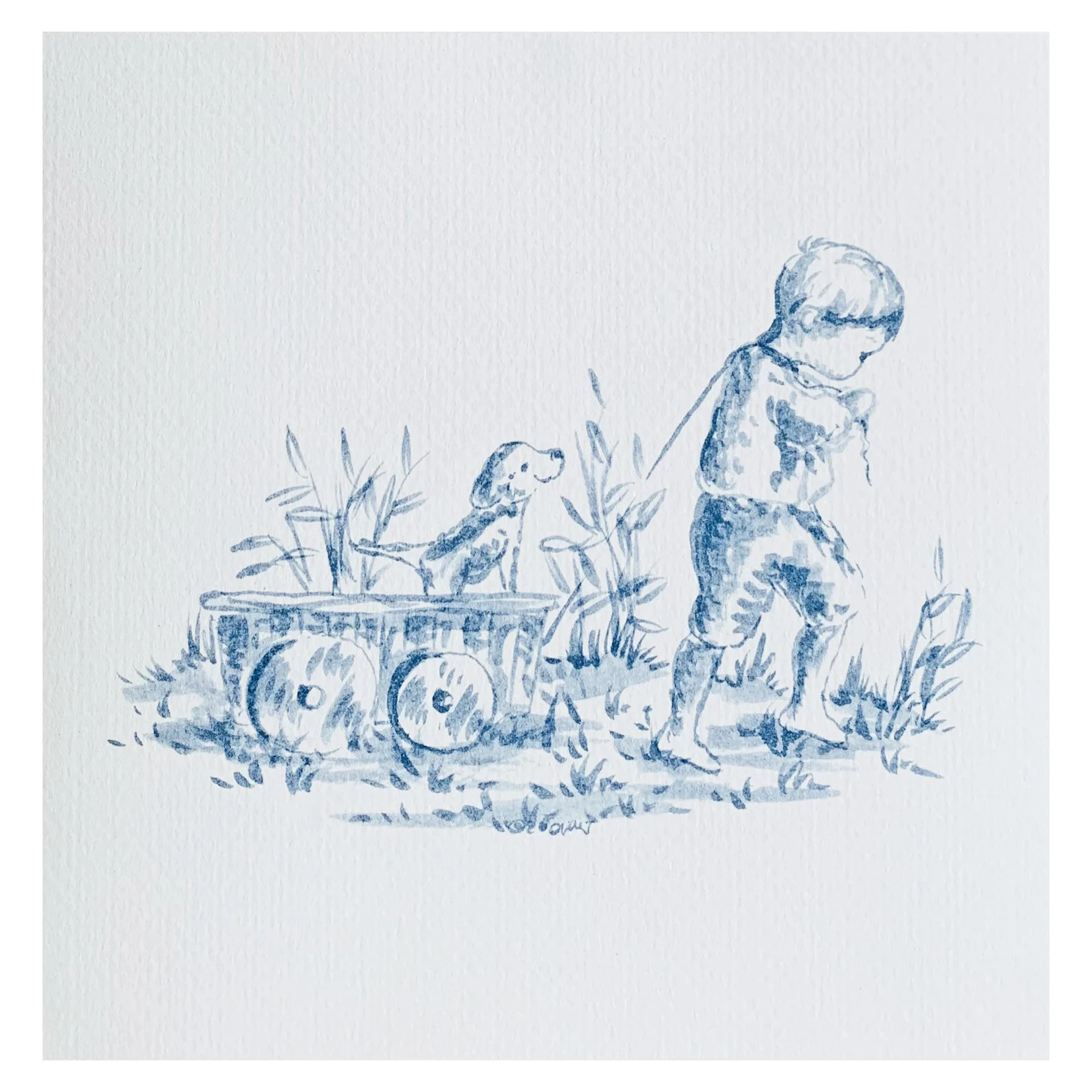 Toile Prints in Blue, Little Boy with His Dog, Children's Decor, Nursery Decor | Etsy (Global)