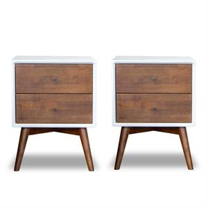 Home Square 2 Piece Bedroom Set with 2 Modern Walnut and White Nightstands | Cymax