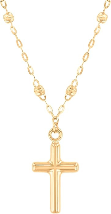 Reeds 10k Yellow Gold Cross Pendant on Beaded Station Chain | Amazon (US)
