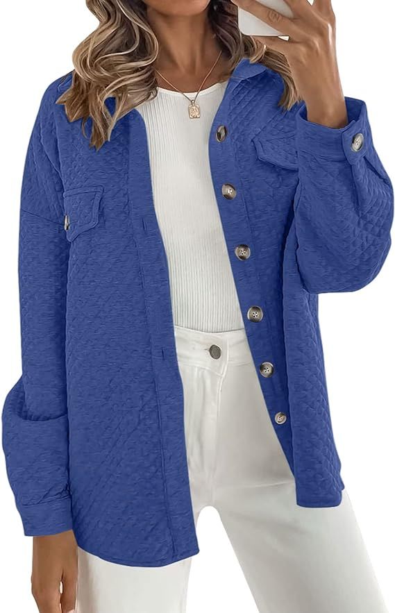 ZESICA Women's Casual Long Sleeve Button Down Loose Lightweight Shacket Shirt Jacket Coat Outerwe... | Amazon (US)