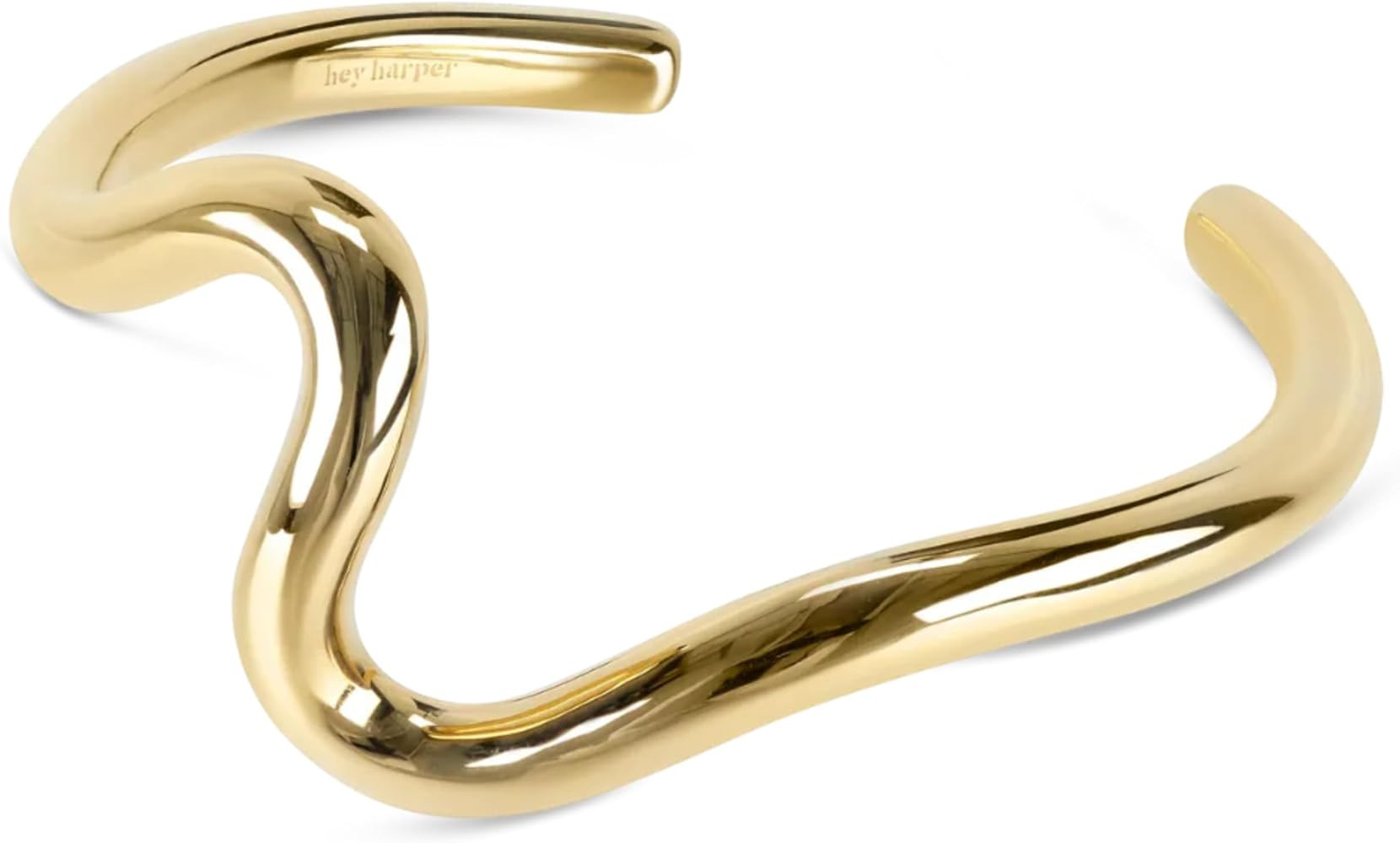 Hey Harper Gold Wave Cuff Bracelet - Bangle Trendy Chunky Non Tarnish Gold Cute Stackable Waterpr... | Amazon (US)