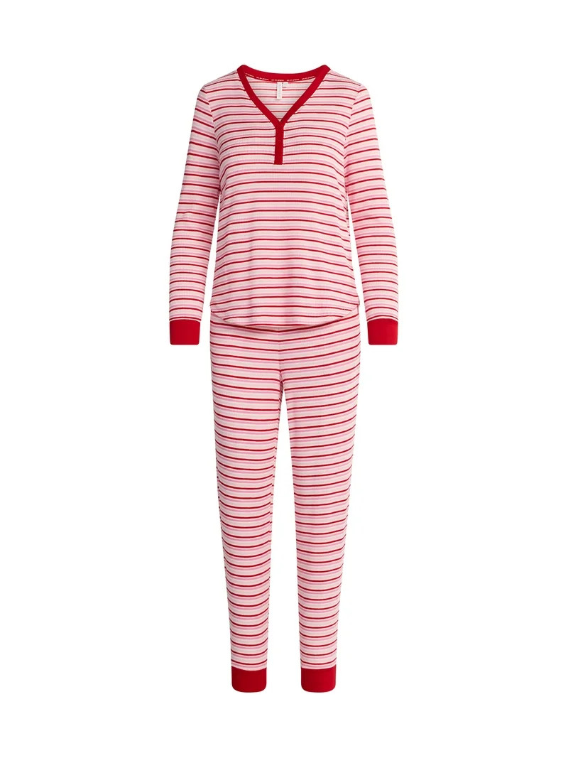 Joyspun Women's Waffle Knit Henley Sleep Top, Joggers and Socks Pajama Set, 3-Piece, Sizes XS-3X | Walmart (US)