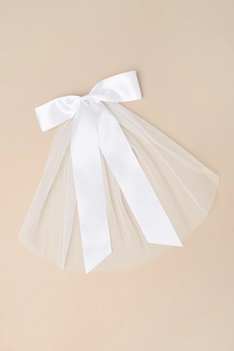 Ellia White Satin Tulle Layered Bow Hair Barrette | Lulus