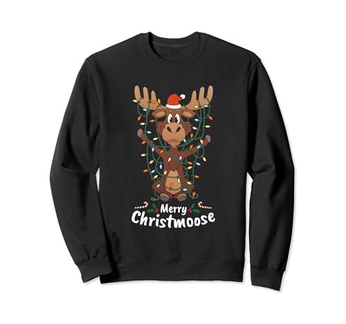 Merry Christmoose Christmas Moose Xmas Tree Lights Gift Sweatshirt | Amazon (US)