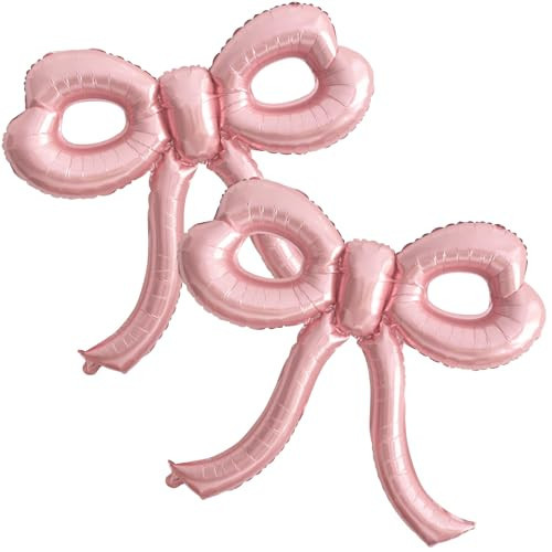 2 Pcs Pink Bow Balloons Bow Party Decorations for Girl Women Pink Bow Birthday Decorations Giant Foil Balloon for Baby Shower Bridal Engagement Wedding Decor Bachelorette Party Supplies | Amazon (US)