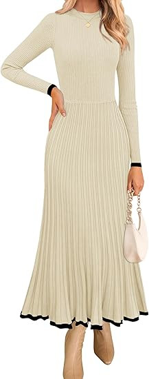 ZESICA Womens Fall Long Sleeve Crewneck Sweater Maxi Dress | Amazon (US)