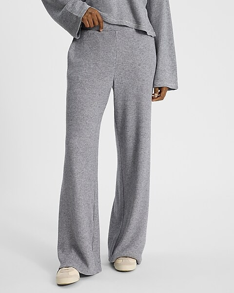 High Waisted Glitter Waffle Pull On Wide Leg Pant | Express