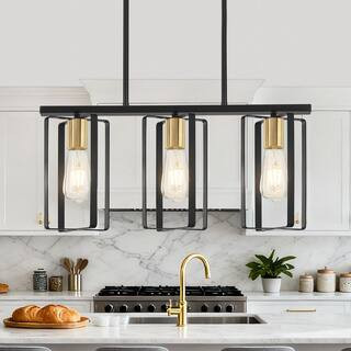3-Light Modern Farmhouse Black Metal Kitchen Island Pendant | The Home Depot