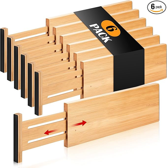 Fabsome Dresser Drawer Organizers 6 Pack, 4.65'' High Adjustable from 12.5-17‘’ Bamboo Drawer... | Amazon (US)
