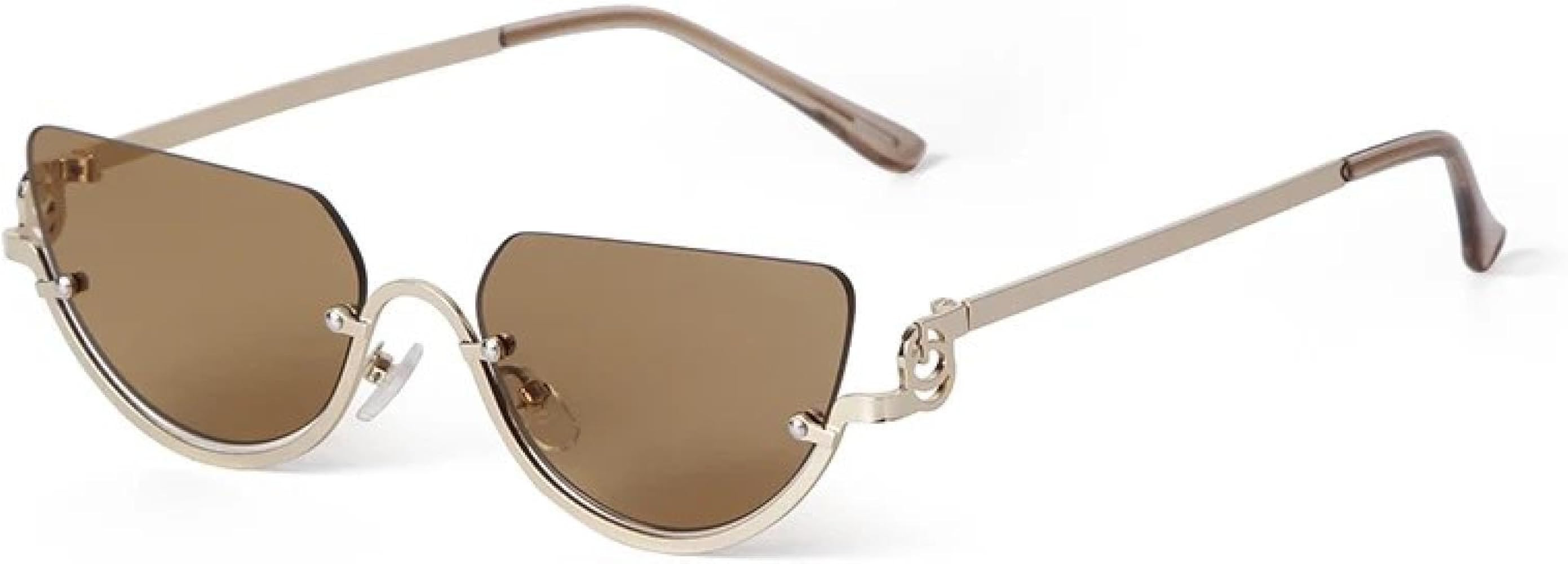Trendy Unique Semi-rimless Half Circle Rimless Sunglasses Women Men Luxury Metal Uv400 | Amazon (US)