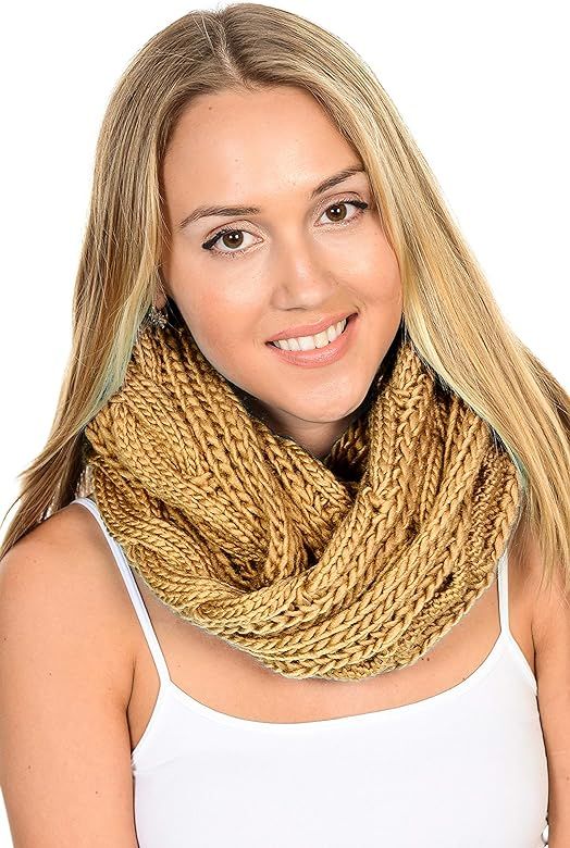 BASICO Charcoal Gray Infinity Scarf for Women Winter Chunky Knitted Scarves Warm Circle Cable Loop a | Amazon (US)