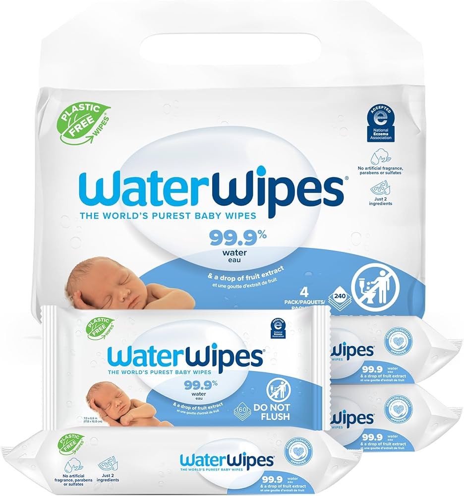 WaterWipes Plastic-Free Original Baby Wipes, 99.9% Water Based Wipes, Unscented & Hypoallergenic ... | Amazon (US)