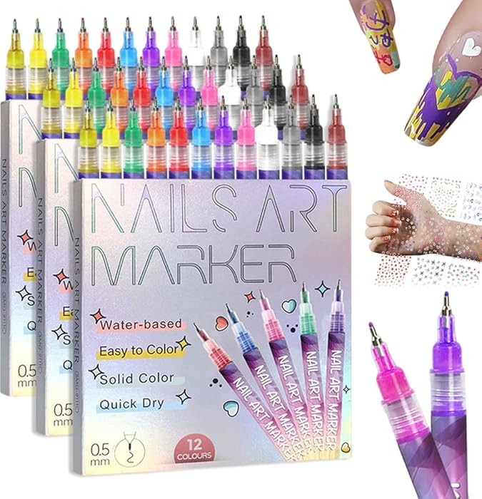 12 Colors Nail Art Pens Set, 2026 Upgraded Nail Art Markers Polish Pen Quick Dry, Acrylic Nail Ar... | Amazon (US)