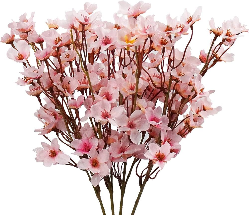 Uieke 4Pcs Artificial Cherry Blossom Flower, Silk Peach Flowers Fake Plants Arrangement for DIY G... | Amazon (US)