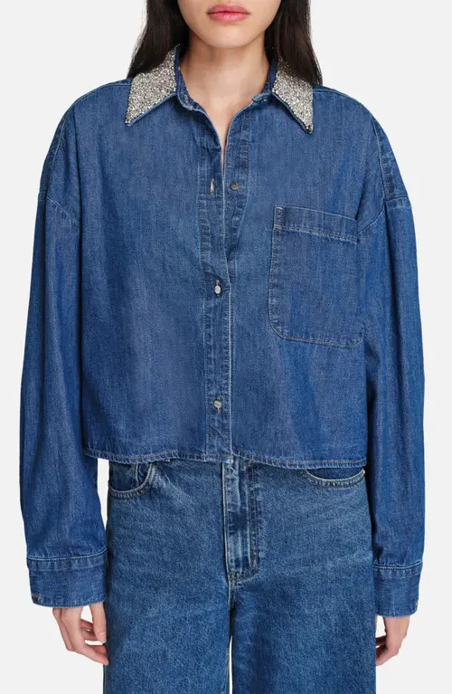 TWP Crystal Collar Denim Button-Up Shirt in Paris at Nordstrom, Size X-Small | Nordstrom