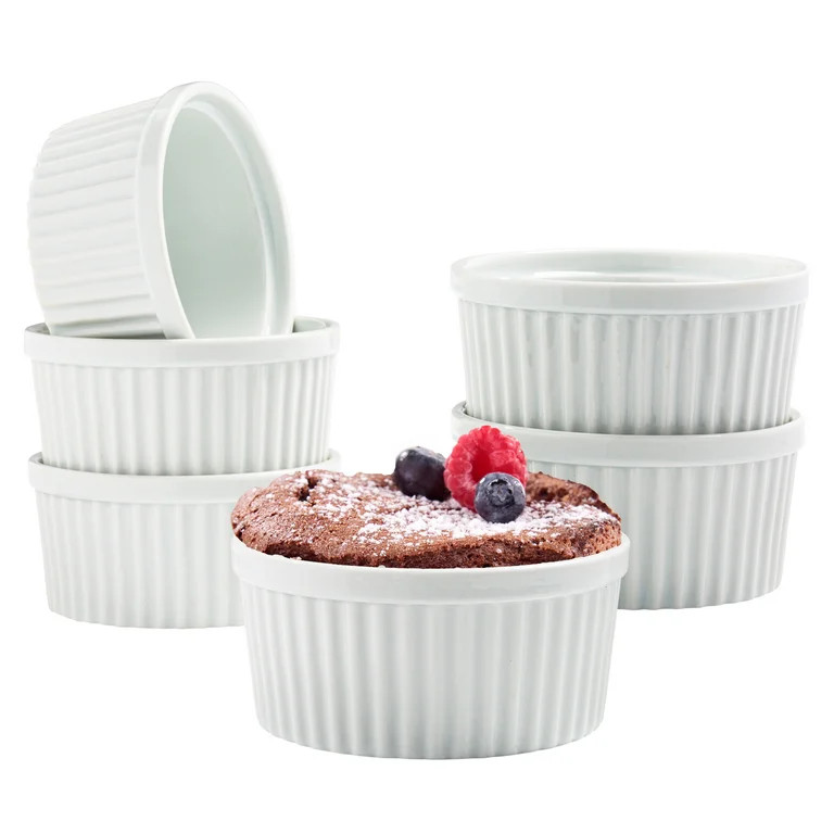 Vikko 10 Oz Ramekin Set: Ceramic Creme Brulee Ramekins & Soufflé Dishes - Porcelain White Rameki... | Walmart (US)