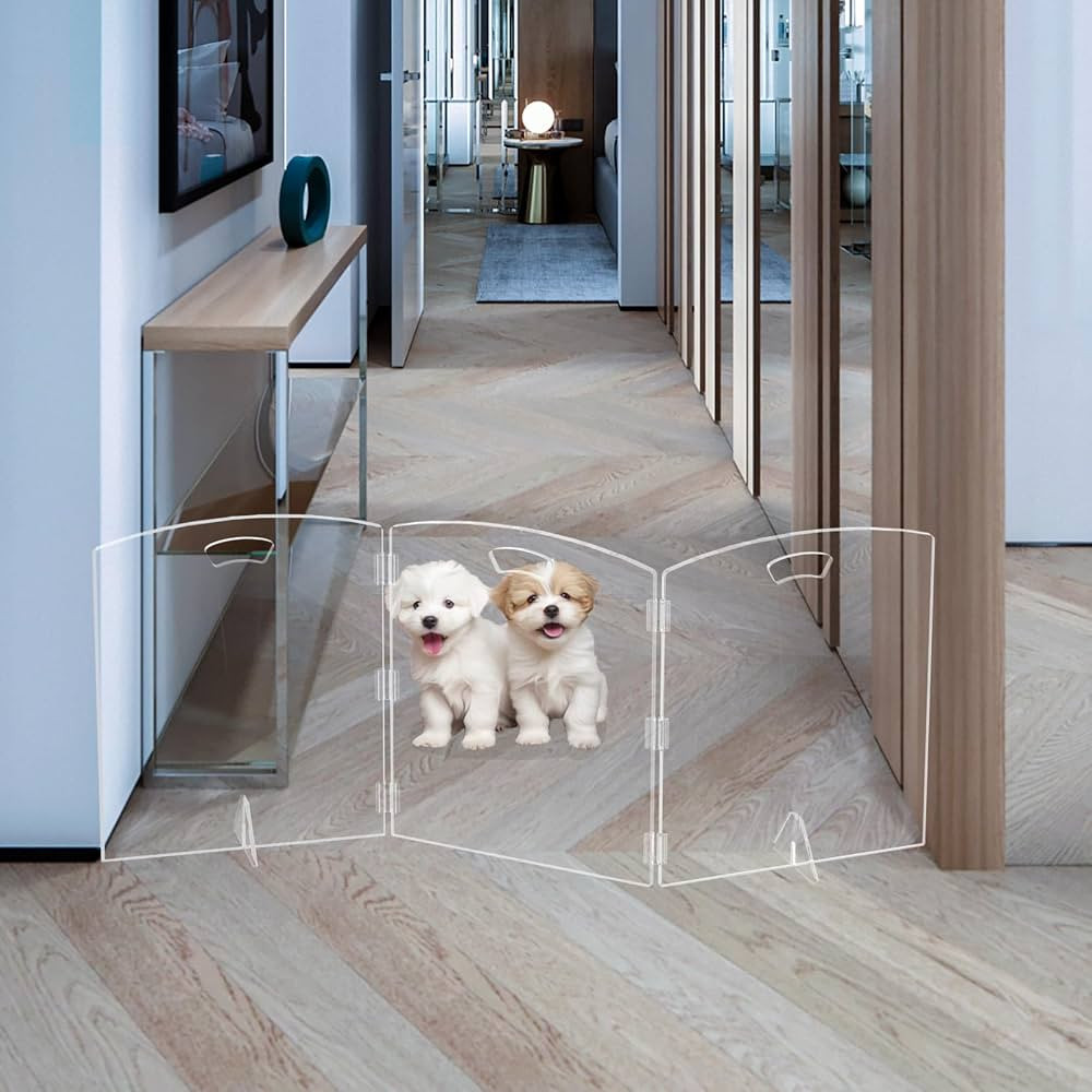 Clear Freestanding Dog Gate for Indoor Use,Pet Gates for Doorways no Drilling,Acrylic Foldable Do... | Amazon (US)