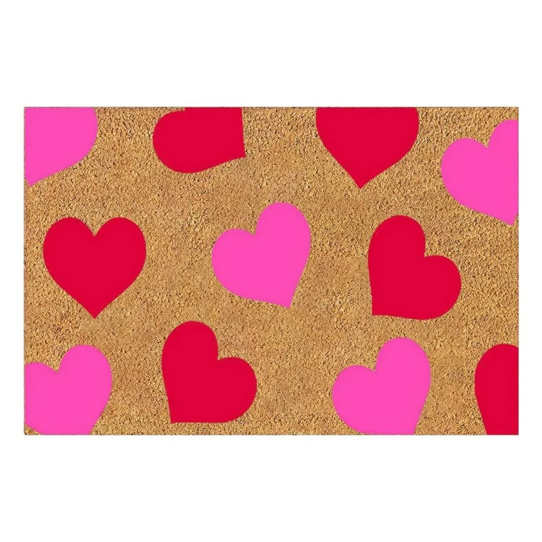 EARKITY Door Mat, Valentine's Day Natural Coir Door Mat, Romantic Red Pink White Heart Pattern We... | Walmart (US)