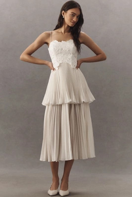 AMUR Esme Laser-Cut Floral Tiered Midi Dress | Anthropologie (US)