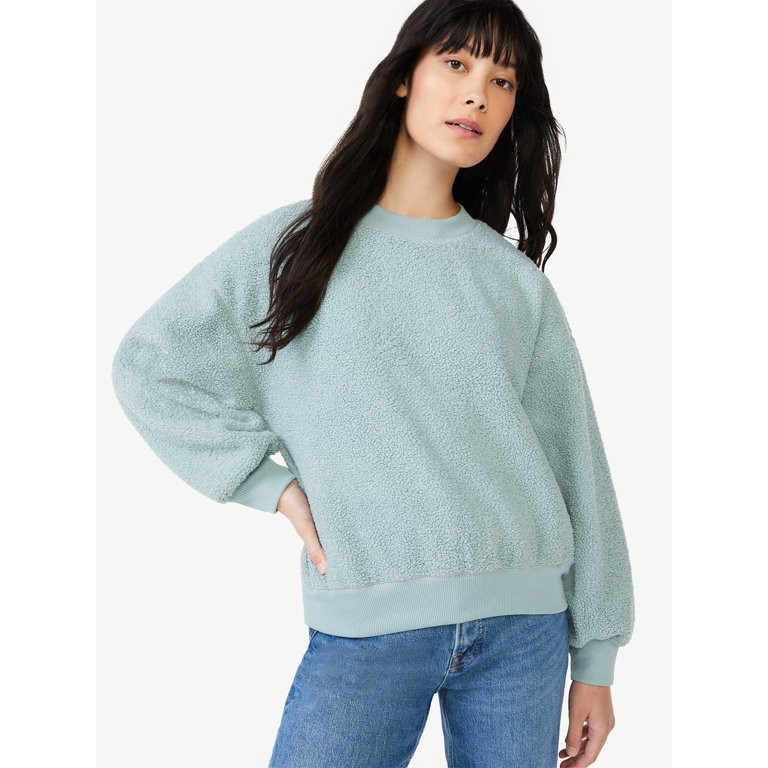 Free Assembly Women's Teddy Fleece Crewneck Sweatshirt | Walmart (US)