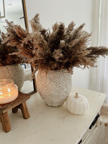 Anthropologie vase + pampass grass stems // Tyler candle co candle on riser from Amazon // fall decor 

#LTKSeasonal #LTKSale #LTKhome