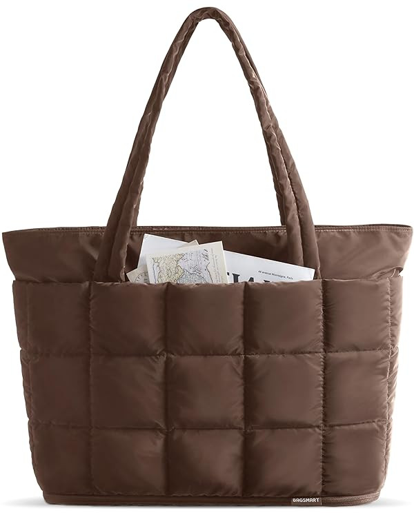 BAGSMART Expandable Tote Bag for Women, Puffer Work Tote Handbag, Quilted Carry-On Travel Gym Bag | Amazon (US)