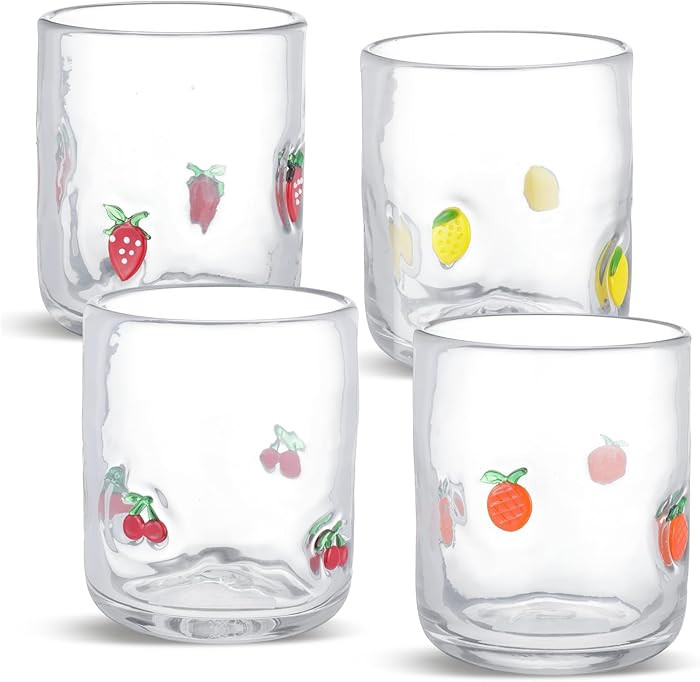 SiliFine 4 Pack Fruit Icon Juice Glasses Set - 14 oz Lemon, Strawberry, Cherry, Orange Stemless G... | Amazon (US)