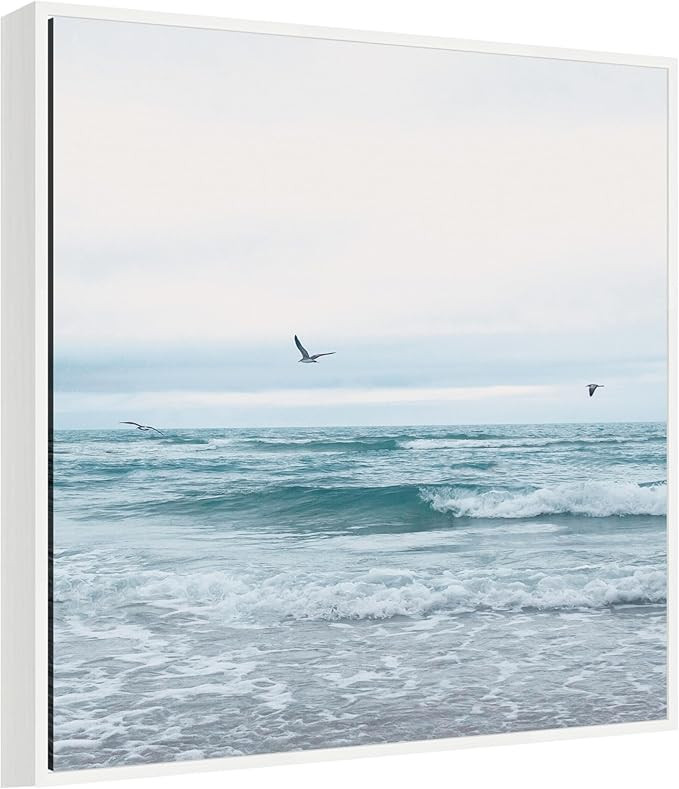 Kate and Laurel Ocean Swim 2 Square Framed Canvas Wall Art by Stephanie Klatt 30 x 30 Sylvie Whit... | Amazon (US)