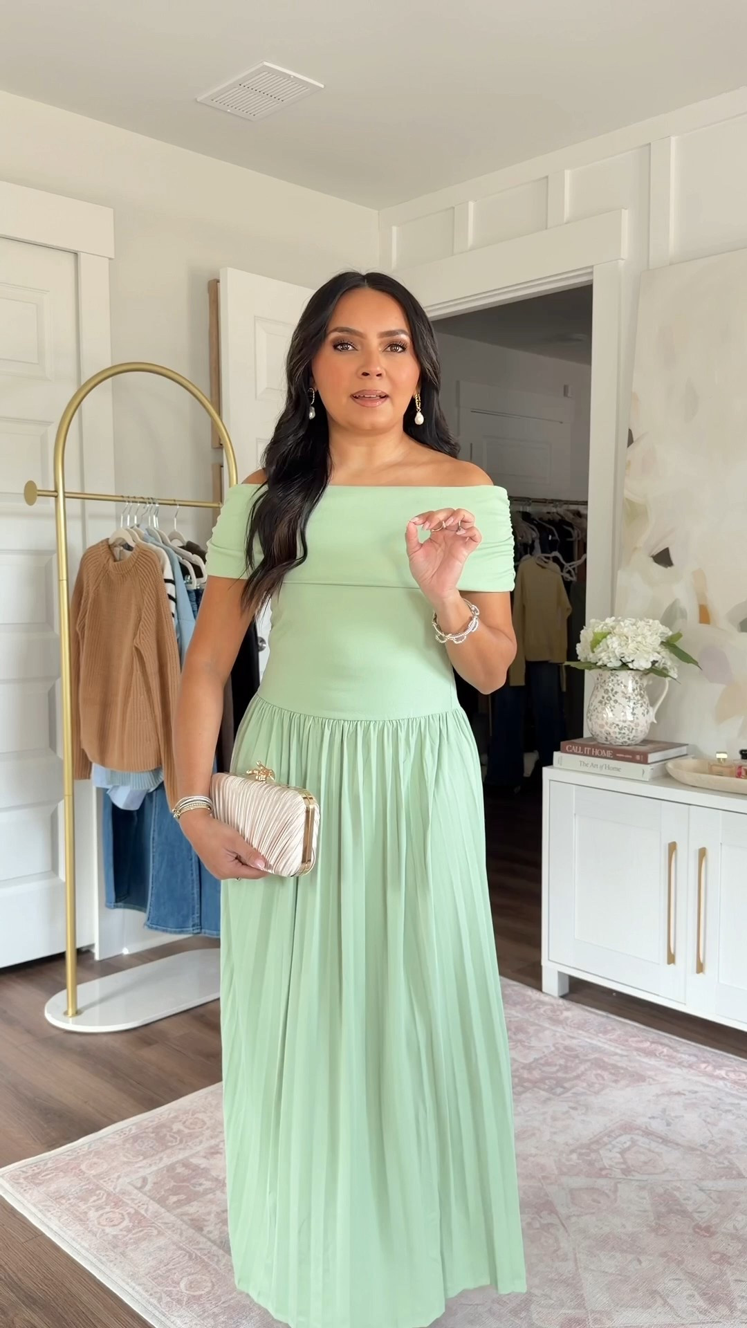 Sage green off the shoulder dress size small TTS

#LTKWedding #LTKootd #LTKPetite
