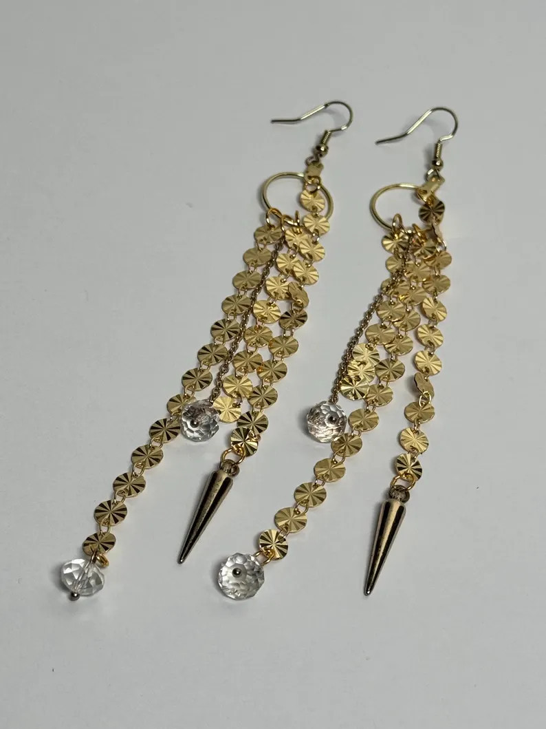 Long Gold Sequin Chain Fringe Dangle Earrings - \u201cgolden Girl\u201d - Etsy | Etsy (Global)