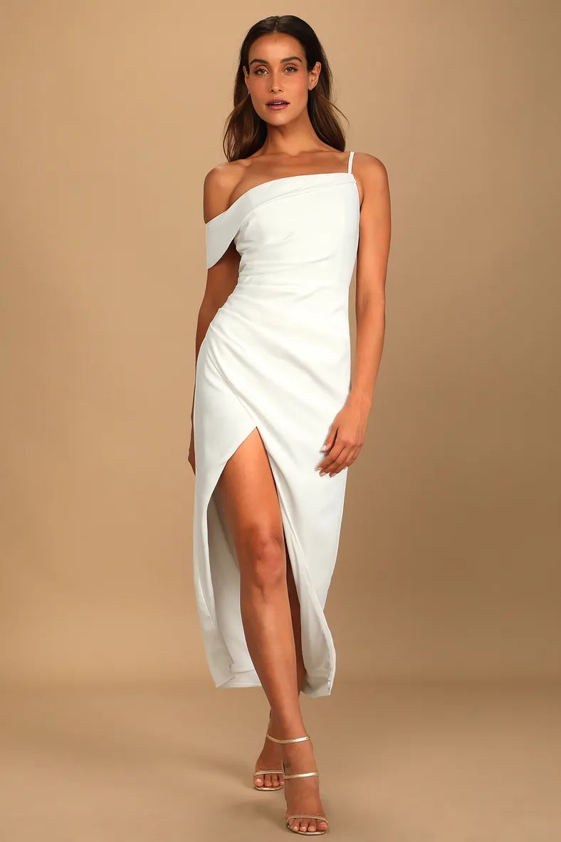 Showing Off a Little White Asymmetrical Tulip Midi Dress | Lulus (US)