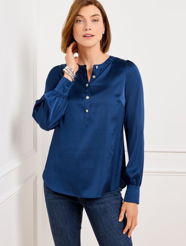 Soft Satin Charmeuse Band Collar Popover | Talbots