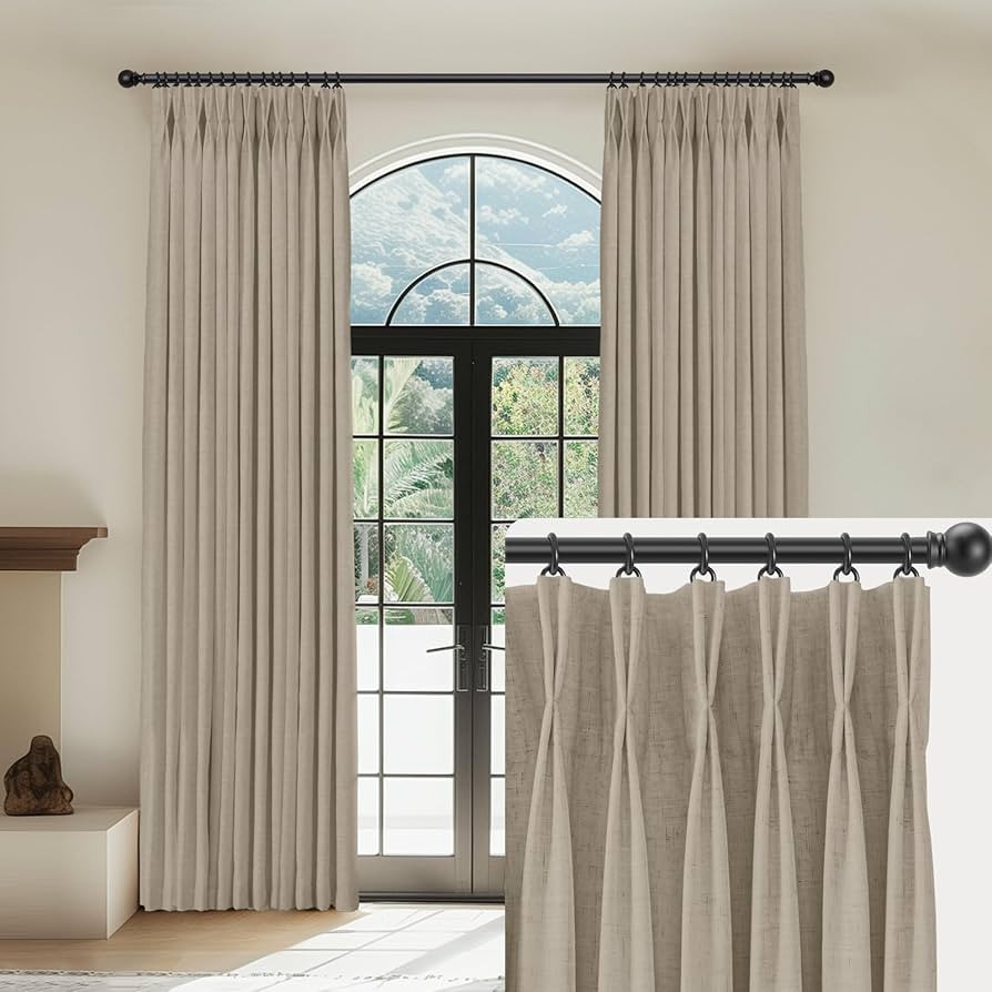 Dark Flax Linen Pinch Pleated Curtains Blackout 100% Black Out Curtains 96 Inches Long 2 Panels P... | Amazon (US)