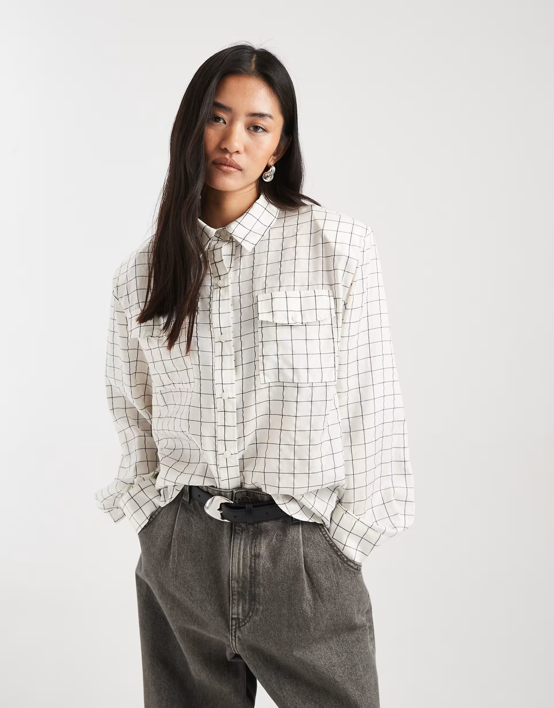 ASOS DESIGN oversized longline shirt in windowpane check | ASOS (Global)