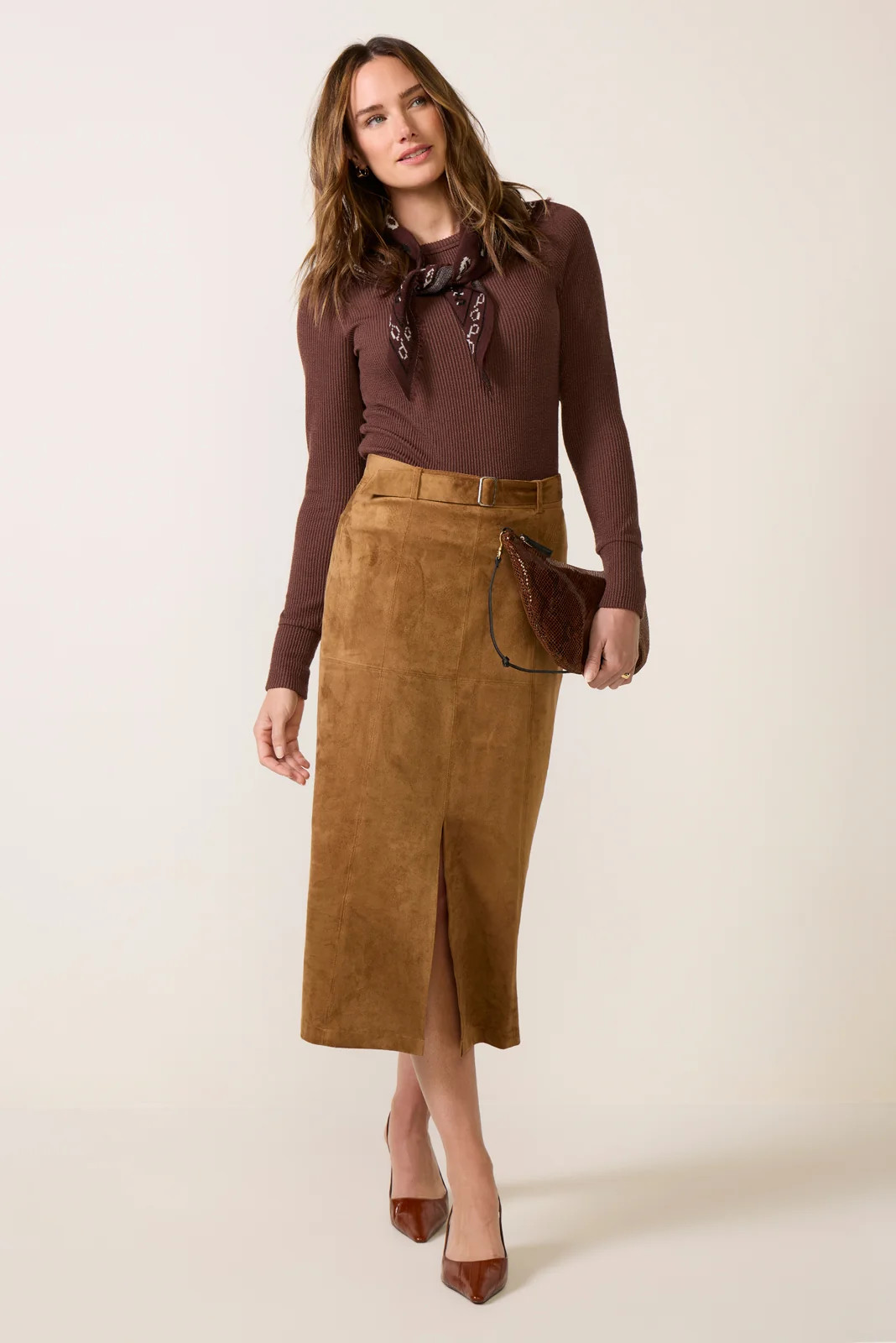 SOLSET Women's Shelly Suede Midi Skirt, Size XL, Cognac Brown | Evereve