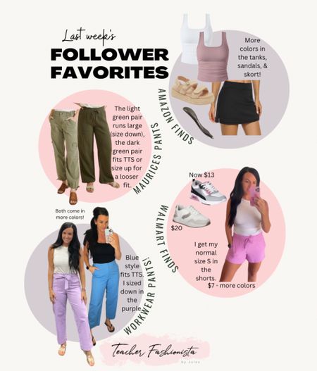 6/3-6/10 Follower Favorites:

• Maurices pants- the jogger style looks so much like my A&F ones! They run big, consider sizing down. The dark green ones are soft and lightweight. They fit TTS (I did a 4), or size up for a looser comfy fit. 
• Amazon finds- trending sandals & skort (both come in more colors); the BEST staple remover for teachers; basic tanks (come in many color varieties).
•Walmart finds- Sneakers that have the Nike / New Balance look for less!! Athletic shorts that have a nice sweat-wicking material, stretchy & soft. Great for lounging or wearing for errands/outdoor activities. Many colors! Fit TTS- I’m in a S.
•Workwear pants- the blue pants come in many other colors (the blue is marked down!)! They fit TTS. The belted purple pants also come in navy or white. The belt is removable. I sized down.


#LTKSaleAlert #LTKWorkwear #LTKxWalmart