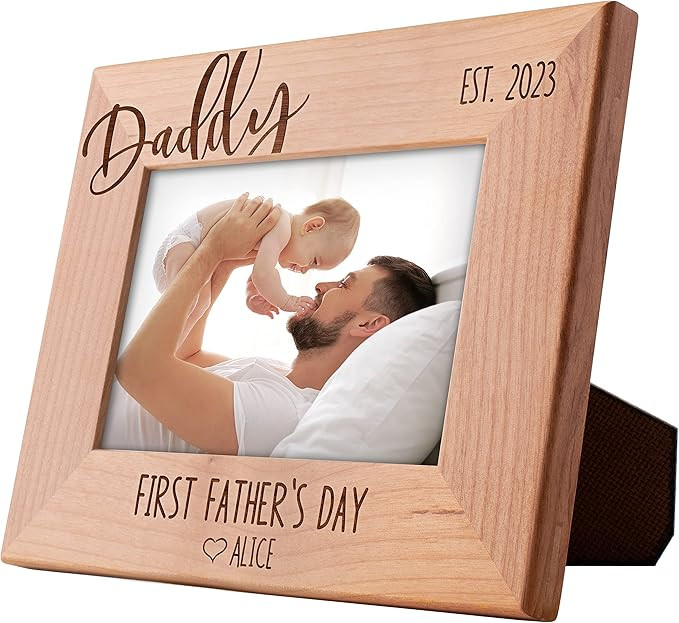 First Fathers Day, Daddy & Me - Personalized Picture Frame | 4x6 | Custom Engraved Frames w Name,... | Amazon (US)