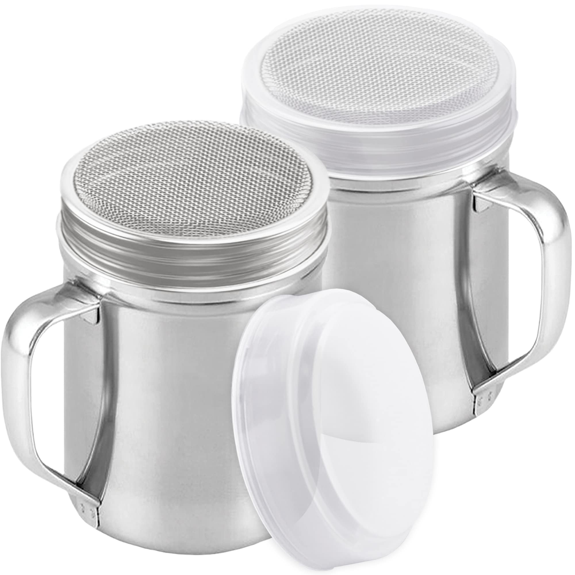 You will receive two small stainless steel dredges (6 oz) with handles, twist-off lids, and plast... | Amazon (US)