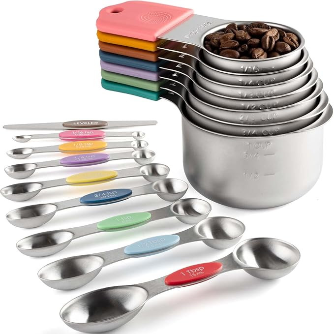 Magnetic Measuring Cups and Spoons Set Including 7 Stainless Steel Heavy Duty Measuring Cup 8 Dou... | Amazon (US)
