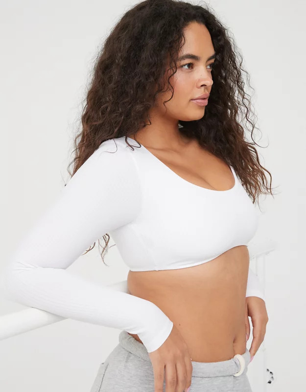 OFFLINE By Aerie Real Me Super Cropped Long Sleeve Bra Top | Aerie