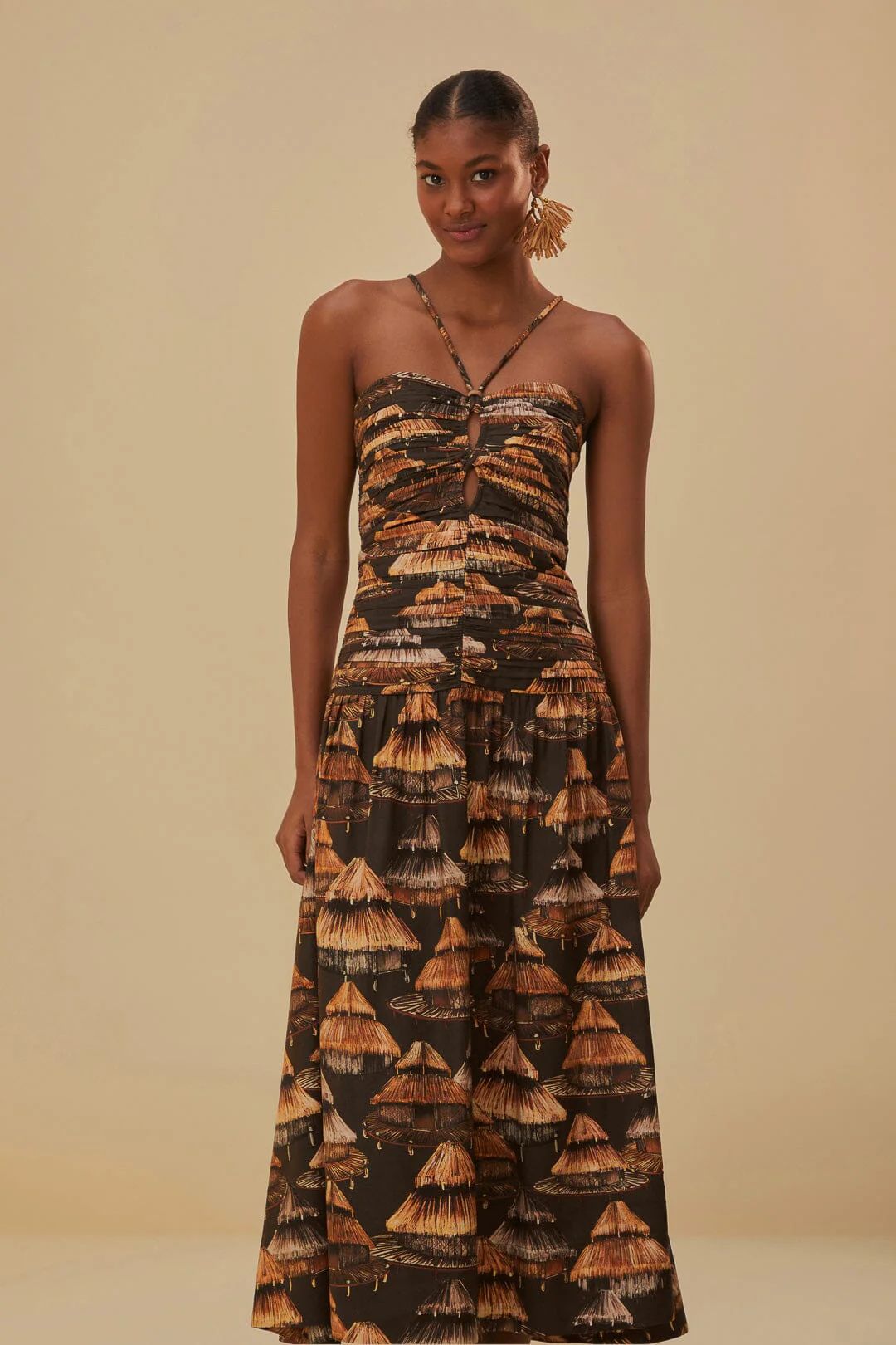 Brown Shuhu Maxi Dress Sleeveless | FarmRio