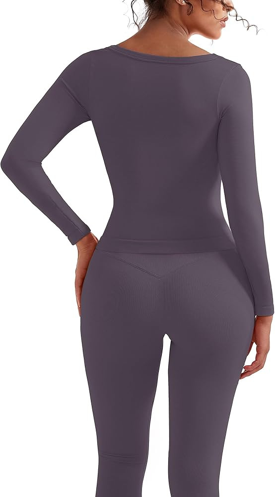 SUUKSESS Women 2 Piece Workout Sets High Waisted Seamless Leggings Active Long Sleeve Tops | Amazon (US)