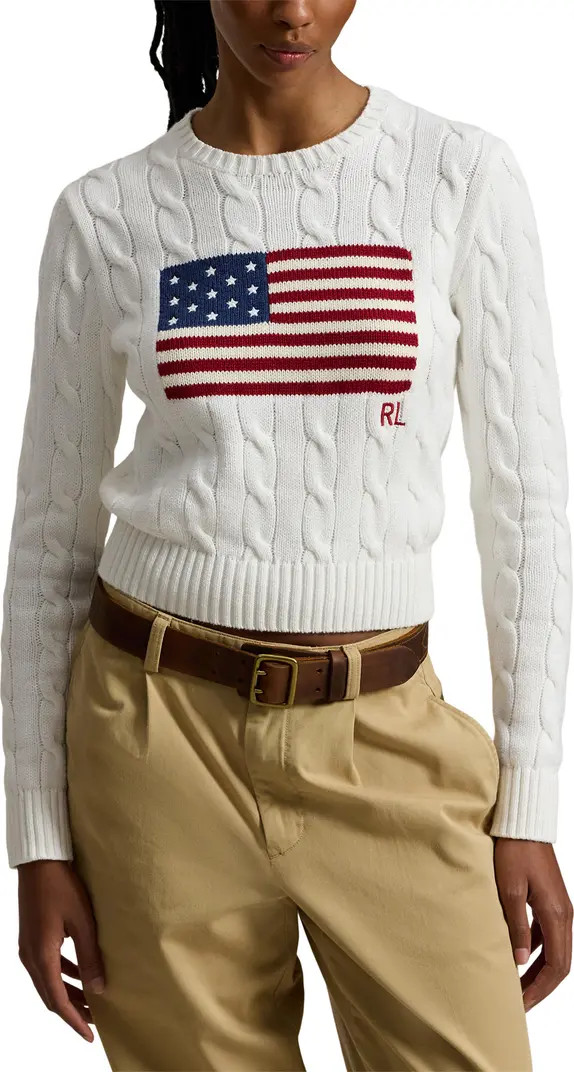 Flag Intarsia Cable Stitch Crewneck Sweater | Nordstrom