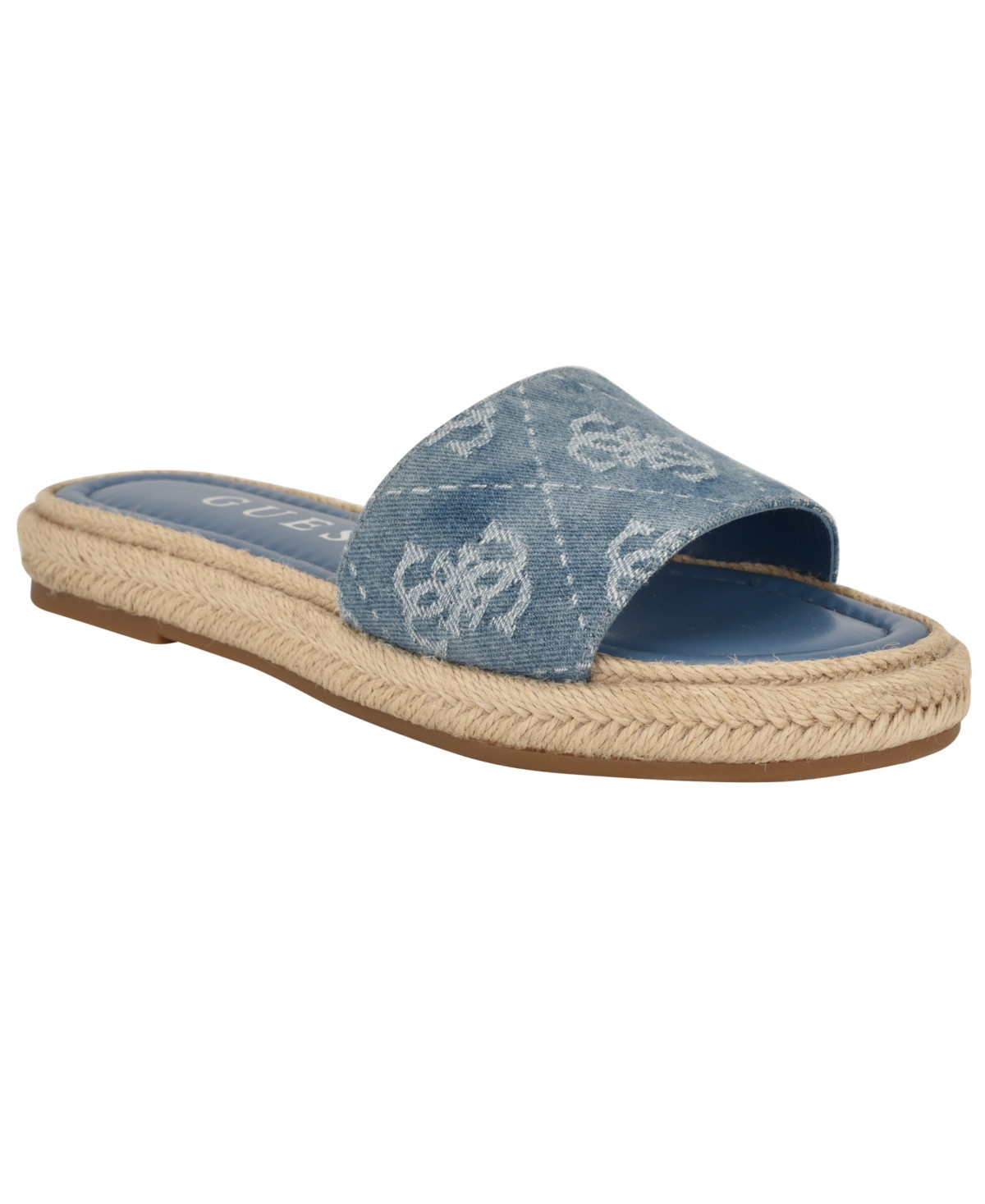 Guess Women's Katic Slide Espadrille Flat Sandals - Medium Blue Denim Logo | Macy's